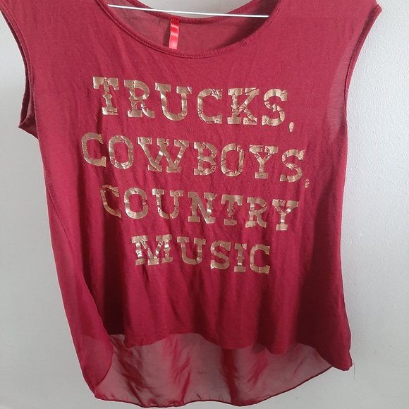 Maroon/Gold Trucks Cowboys Country Music TankTopL - Picture 4 of 4